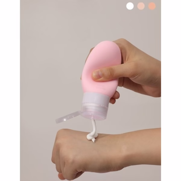 Recipient Portabil din Silicon Elegant de Voiaj, Sticla de Calatorie, Flippy, Potrivita pentru Lotiune, Sampon si Alte Lichide, Anti-scurgere, cu Posibilitate de Reumplere, Capacitate 90mL, 14cm, Roz - imagine 4
