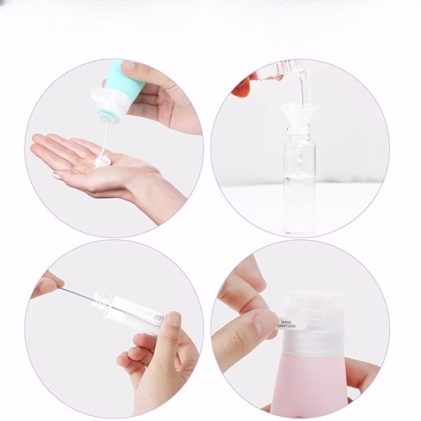 Recipient Portabil din Silicon Elegant de Voiaj, Sticla de Calatorie, Flippy, Potrivita pentru Lotiune, Sampon si Alte Lichide, Anti-scurgere, cu Posibilitate de Reumplere, Capacitate 90mL, Mov - imagine 3