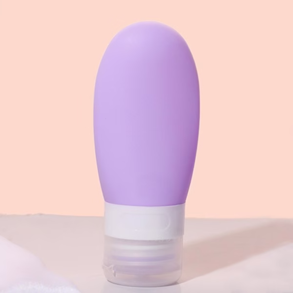 Recipient Portabil din Silicon Elegant de Voiaj, Sticla de Calatorie, Flippy, Potrivita pentru Lotiune, Sampon si Alte Lichide, Anti-scurgere, cu Posibilitate de Reumplere, Capacitate 90mL, Mov - imagine 4