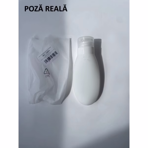 Recipient Portabil din Silicon Elegant de Voiaj, Sticla de Calatorie, Flippy, Potrivita pentru Lotiune, Sampon si Alte Lichide, Anti-scurgere, cu Posibilitate de Reumplere, Capacitate 90mL, Alb - imagine 5