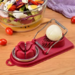 Feliator multifunctional Flippy pentru oua, mozzarela, fructe, 2 forme de feliere, agatatoare, 20 cm, Visiniu - imagine 2
