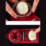 Feliator multifunctional Flippy pentru oua, mozzarela, fructe, 2 forme de feliere, agatatoare, 20 cm, Visiniu - imagine 3