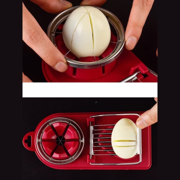 Feliator multifunctional Flippy pentru oua, mozzarela, fructe, 2 forme de feliere, agatatoare, 20 cm, Visiniu - imagine 3