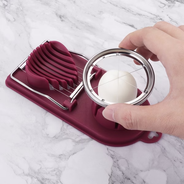 Feliator multifunctional Flippy pentru oua, mozzarela, fructe, 2 forme de feliere, agatatoare, 20 cm, Visiniu - imagine 4