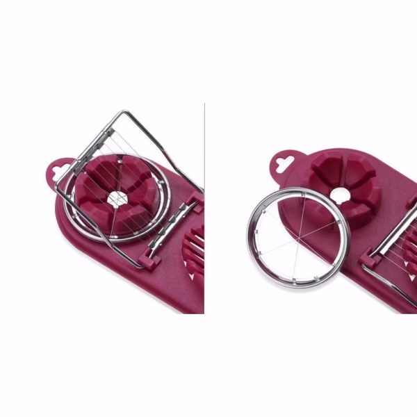 Feliator multifunctional Flippy pentru oua, mozzarela, fructe, 2 forme de feliere, agatatoare, 20 cm, Visiniu - imagine 5
