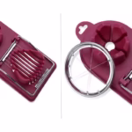 Feliator multifunctional Flippy pentru oua, mozzarela, fructe, 2 forme de feliere, agatatoare, 20 cm, Visiniu - imagine 6