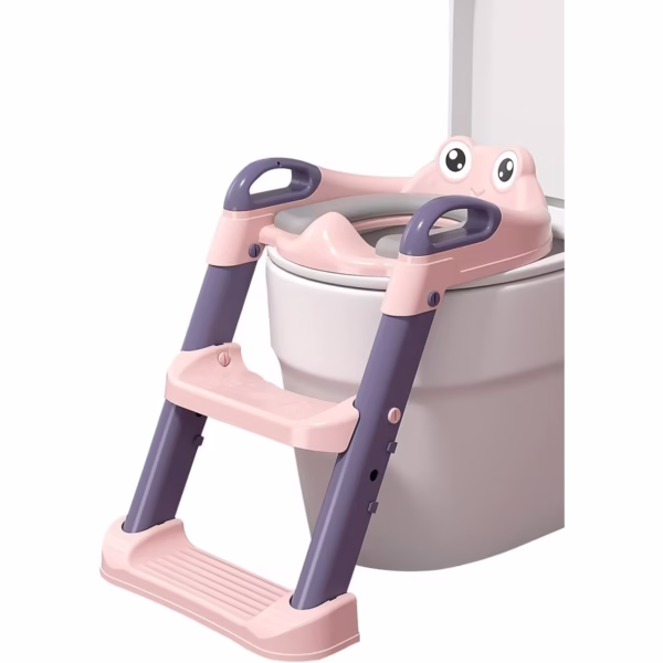 Reductor si Scaunel Inaltator WC, Flippy, pentru Copii 1 - 7 Ani, 2 Trepte Reglabile, Pliabil, Colac Moale, cu Spatar si Manere, Inaltime 54/58 cm x 39.5 x 35 cm, din Plastic+PVC, Roz/Mov - imagine 4
