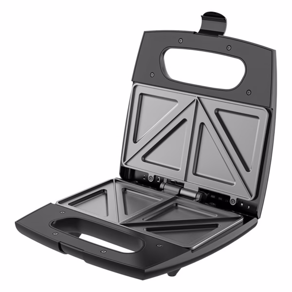 Sandwich Maker Flippy, 24 x 23.5 cm, cu forme de triunghi si patrat, Cablu 80 cm, Material Interior Antiaderent, Inoxidabil, Maner Izolat Termic, 750W, 220 V, gri - imagine 1