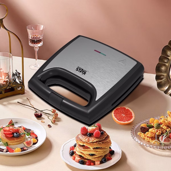 Sandwich Maker Flippy, 24 x 23.5 cm, cu forme de triunghi si patrat, Cablu 80 cm, Material Interior Antiaderent, Inoxidabil, Maner Izolat Termic, 750W, 220 V, gri - imagine 6