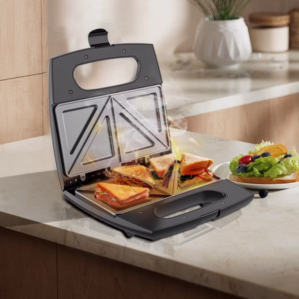 Sandwich Maker Flippy, 24 x 23.5 cm, cu forme de triunghi si patrat, Cablu 80 cm, Material Interior Antiaderent, Inoxidabil, Maner Izolat Termic, 750W, 220 V, gri - imagine 7