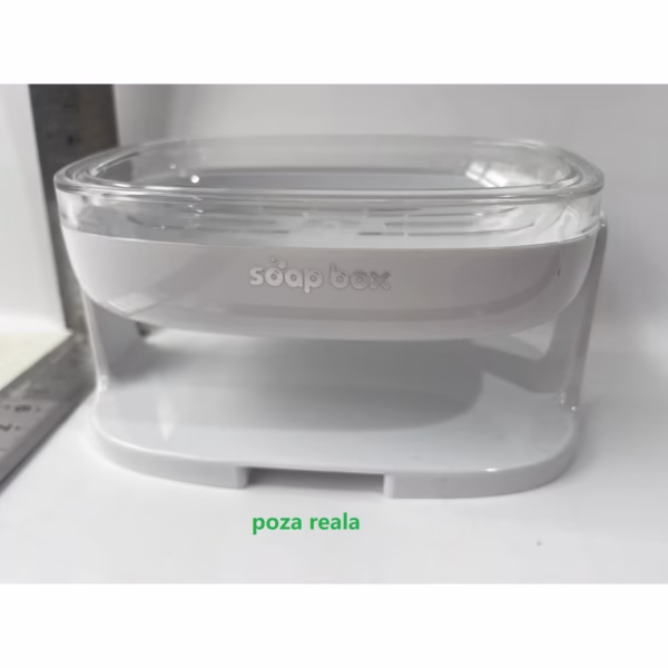 Savoniera cu Suport 2 in 1, Flippy, Pentru Perete sau Blat, PET, Scurgere Optima, Alb - imagine 2