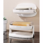 Savoniera cu Suport 2 in 1, Flippy, Pentru Perete sau Blat, PET, Scurgere Optima, Alb - imagine 3