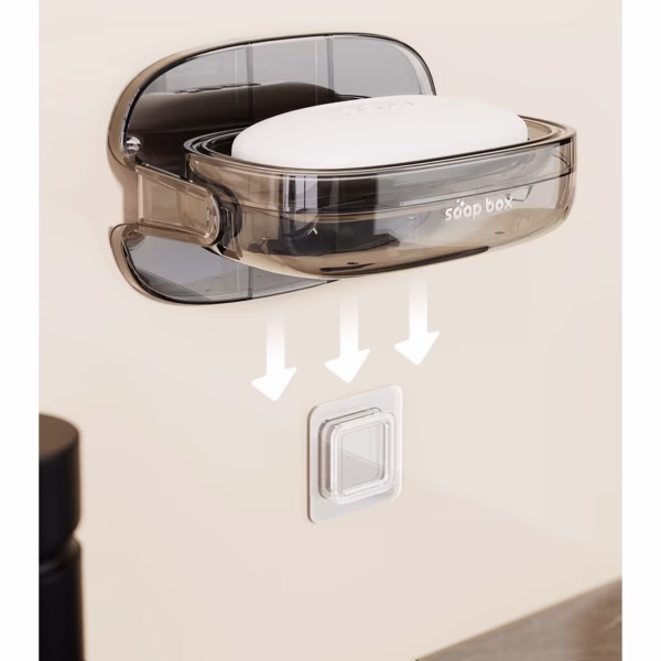 Savoniera cu Suport 2 in 1, Flippy, Pentru Perete sau Blat, PET, Scurgere Optima, GriTransparent - imagine 3