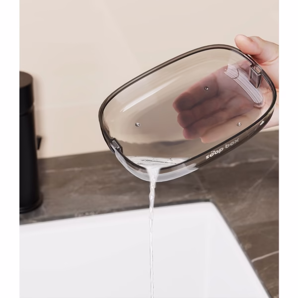 Savoniera cu Suport 2 in 1, Flippy, Pentru Perete sau Blat, PET, Scurgere Optima, GriTransparent - imagine 4