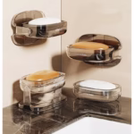 Savoniera cu Suport 2 in 1, Flippy, Pentru Perete sau Blat, PET, Scurgere Optima, GriTransparent - imagine 6