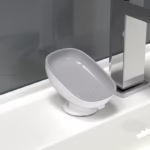 Savoniera din Plastic, Flippy, cu Ventuza, Design Modern, Gri - imagine 3
