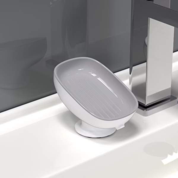 Savoniera din Plastic, Flippy, cu Ventuza, Design Modern, Gri - imagine 3