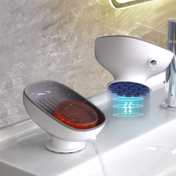 Savoniera din Plastic, Flippy, cu Ventuza, Design Modern, Gri - imagine 4