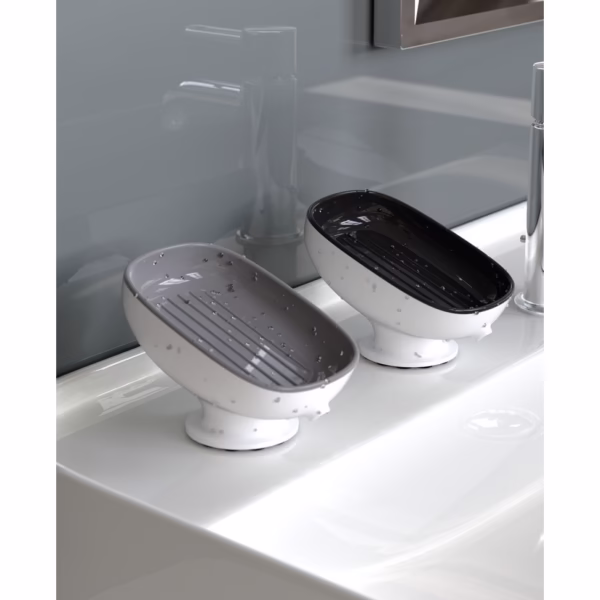 Savoniera din Plastic, Flippy, cu Ventuza, Design Modern, Gri - imagine 6