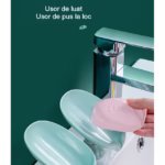 Savoniera Flippy, cu scurgere, pentru sapun, cu ventuza, material ABS, 13 x 8.5 x 10.5 cm, albastru - imagine 2