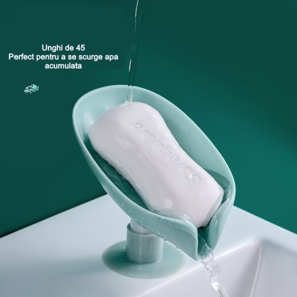 Savoniera Flippy, cu scurgere, pentru sapun, cu ventuza, material ABS, 13 x 8.5 x 10.5 cm, albastru - imagine 3