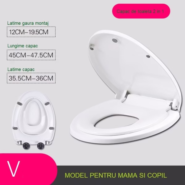 Capac de Toaleta cu Reductie 2 in 1, Flippy, pentru Copii si Adulti, Coborare Lenta si Silentioasa, Instalare Usoara, din PP5 , in Forma de V, Alb - imagine 3