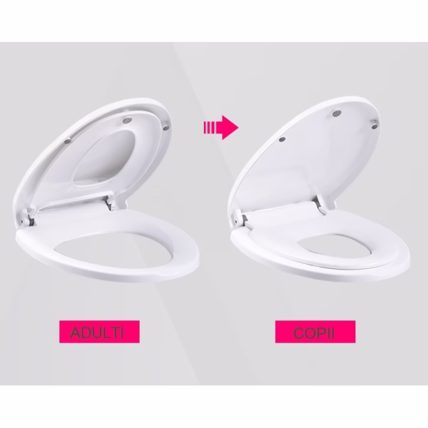 Capac de Toaleta cu Reductie 2 in 1, Flippy, pentru Copii si Adulti, Coborare Lenta si Silentioasa, Instalare Usoara, din PP5 , in Forma de U Patrat, Alb - imagine 4
