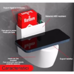 Scrumiera creativa Flippy, Forma de Toaleta, Capac Alb , Material ABS si Otel Inoxidabil, 12.5 x 10 x 8 cm, Fixare prin Lipire sau De Sine Statator, pentru Baie, Camera, Bucatarie, Balcon, Alb, model 2 - imagine 3