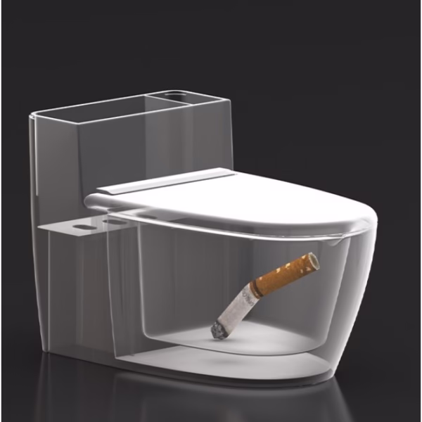 Scrumiera creativa Flippy, Forma de Toaleta, Capac Alb , Material ABS si Otel Inoxidabil, 12.5 x 10 x 8 cm, Fixare prin Lipire sau De Sine Statator, pentru Baie, Camera, Bucatarie, Balcon, Alb, model 2 - imagine 6