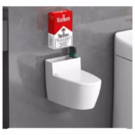 Scrumiera creativa Flippy, Forma de Toaleta, Capac Alb , Material ABS si Otel Inoxidabil, 12.5 x 10 x 8 cm, Fixare prin Lipire sau De Sine Statator, pentru Baie, Camera, Bucatarie, Balcon, Alb, model 2 - imagine 7