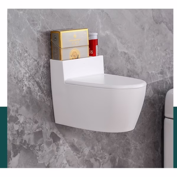 Scrumiera creativa Flippy, Forma de Toaleta, Capac Alb , Material ABS si Otel Inoxidabil, 12.5 x 9.8 x 8.4 cm, Fixare prin Lipire sau De Sine Statator, pentru Baie, Camera, Bucatarie, Balcon, Alb - imagine 4