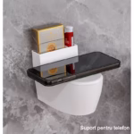 Scrumiera creativa Flippy, Forma de Toaleta, Capac Alb , Material ABS si Otel Inoxidabil, 12.5 x 9.8 x 8.4 cm, Fixare prin Lipire sau De Sine Statator, pentru Baie, Camera, Bucatarie, Balcon, Alb - imagine 6