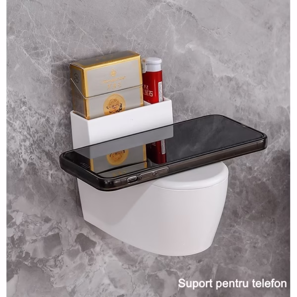 Scrumiera creativa Flippy, Forma de Toaleta, Capac Argintiu, Material ABS si Otel Inoxidabil, 12.5 x 9.8 x 8.4 cm, Fixare prin Lipire sau De Sine Statator, pentru Baie, Camera, Bucatarie, Balcon, Argintiu - imagine 2
