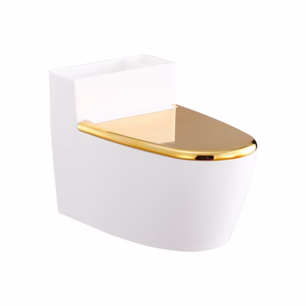 Scrumiera creativa Flippy, Forma de Toaleta, Capac Auriu, Material ABS si Otel Inoxidabil, 12.5 x 9.8 x 8.4 cm, Fixare prin Lipire sau De Sine Statator, pentru Baie, Camera, Bucatarie, Balcon, Auriu - imagine 1