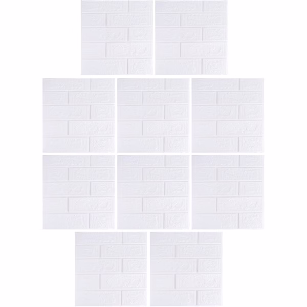 Set 10 Placi Tapet 3D, Flippy, 35 x 38 cm, Grosime 3 mm, din Polietilena, Model Caramida, Suprafata acoperita 1.33 mp, Alb - imagine 6
