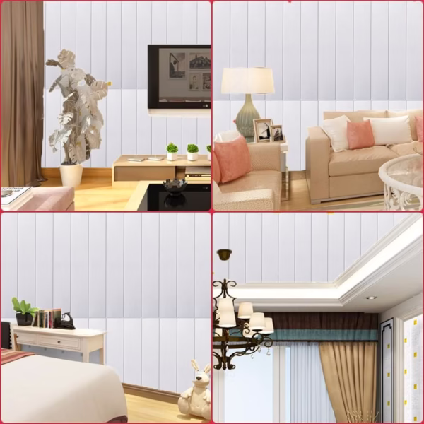 Set 10 Placi Tapet 3D, Flippy, 70 x 70 cm, Grosime 3 mm, din Rasina, Tip Placi de Lemn, Suprafata Acoperita 4.9 mp, Alb - imagine 4