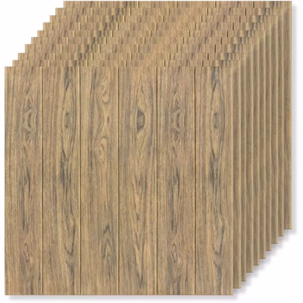 Set 10 Placi Tapet 3D, Flippy, 70 x 70 cm, Grosime 3 mm, din Rasina, Tip Placi de Lemn, Suprafata Acoperita 4.9 mp, Maro Deschis - imagine 2