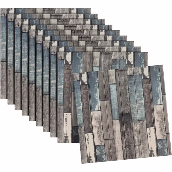 Set 10 Placi Tapet 3D, Flippy, 70 x 70 cm, Grosime 3 mm, din Rasina, Tip Placi de Lemn, Suprafata Acoperita 4.9 mp, Gri/Albastru - imagine 7