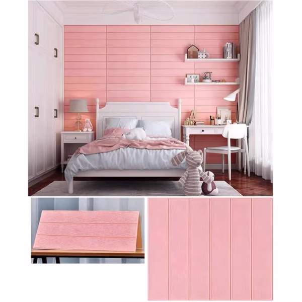 Set 10 Placi Tapet 3D, Flippy, 70 x 70 cm, Grosime 3 mm, din Rasina, Tip Placi de Lemn, Suprafata Acoperita 4.9 mp, Roz Pudrat - imagine 3
