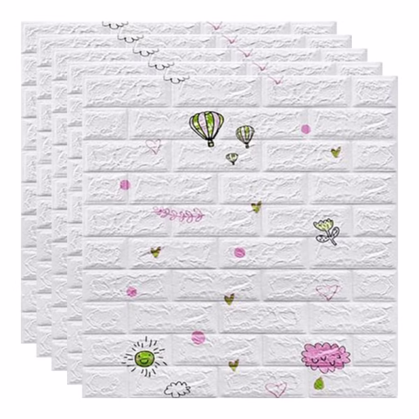 Set 10 Placi Tapet 3D, Flippy, 70 x 77 cm, Grosime 3 mm, din Polietilena, Tip Caramida, Model cu Baloane, Suprafata acoperita 5.3 mp, Alb - imagine 2