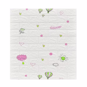 Set 10 Placi Tapet 3D, Flippy, 70 x 77 cm, Grosime 3 mm, din Polietilena, Tip Caramida, Model cu Baloane, Suprafata acoperita 5.3 mp, Alb