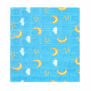Set 10 Placi Tapet 3D, Flippy, 70 x 77 cm, Grosime 3 mm, din Polietilena, Tip Caramida, Model Luna, Suprafata acoperita 5.3 mp, Albastru