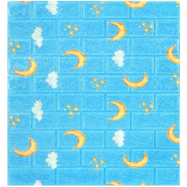 Set 10 Placi Tapet 3D, Flippy, 70 x 77 cm, Grosime 3 mm, din Polietilena, Tip Caramida, Model Luna, Suprafata acoperita 5.3 mp, Albastru - imagine 3
