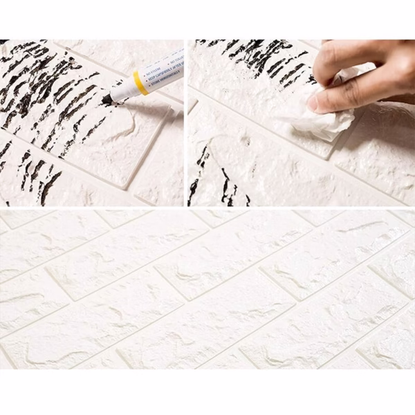Set 10 Placi Tapet 3D, Flippy, 70 x 77 cm, Grosime 3 mm, din Polietilena, Model Caramida, Suprafata acoperita 5.3 mp, Alb - imagine 6
