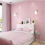Set 10 Placi Tapet 3D, Flippy, 70 x 77 cm, Grosime 3 mm, din Polietilena, Model Caramida, Suprafata acoperita 5.3 mp, Roz - imagine 2
