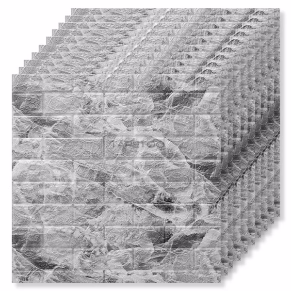 Set 10 Placi Tapet 3D, Flippy, 70 x 77 cm, Grosime 3 mm, din Polietilena, Model Caramida, Suprafata acoperita 5.3 mp, Marmura Gri - imagine 2