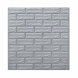 Set 10 Placi Tapet 3D, Flippy, 70 x 77 cm, Grosime 3 mm, din Polietilena, Model Caramida, Suprafata acoperita 5.3 mp, Argintiu