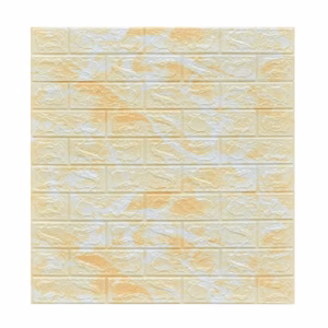 Set 10 Placi Tapet 3D, Flippy, 70 x 77 cm, Grosime 3 mm, din Polietilena, Model Caramida, Suprafata acoperita 5.3 mp, Marmura Galbena