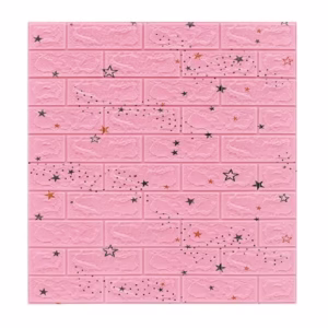 Set 10 Placi Tapet 3D, Flippy, 70 x 77 cm, Grosime 3 mm, din Polietilena, Tip Caramida, Model Stele, Suprafata acoperita 5.3 mp, Roz