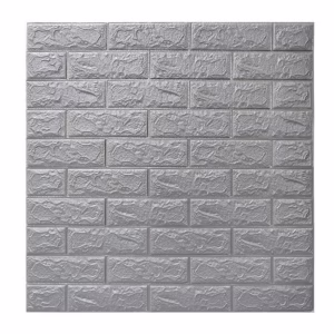 Set 10 Placi de Tapet, Flippy, Autoadezive, 70 x 77 cm, 2.5 mm Grosime, Suprafata Acoperita 5.3 mp, din PVC, Model Caramida, Argintiu